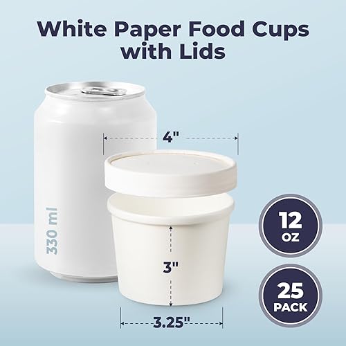 Miniatura 9 de Paquete de 25 Taza de papel blanco de 32 onzas con tapa ventilada cubo desechable de helado de estraza para helado almacenamiento de borde enrollado