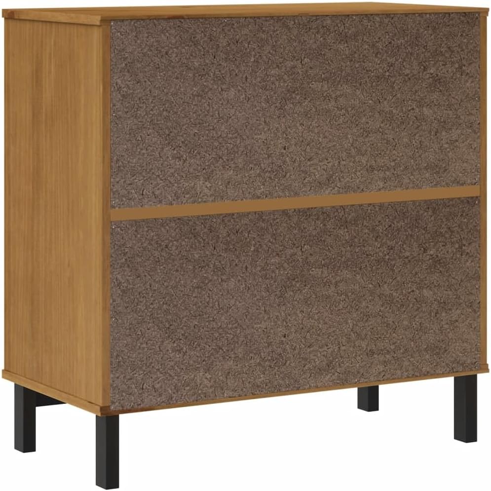 Rustic Solid Pine Wood Sideboard with Oak Finish, Two Doors and Drawers for Storage Furniture