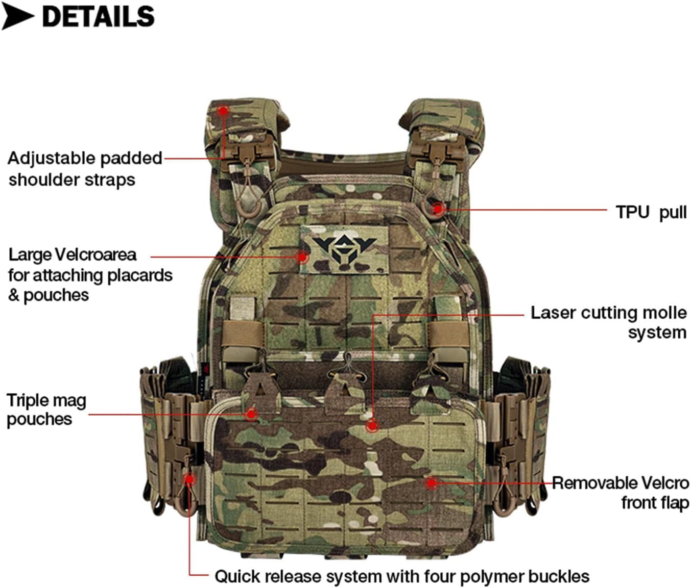 YAKEDA Tactical Outdoor Vest for Men /1000D Nylon Quick Release Laser-Cutting Modular Lightweight Vest - Image 4