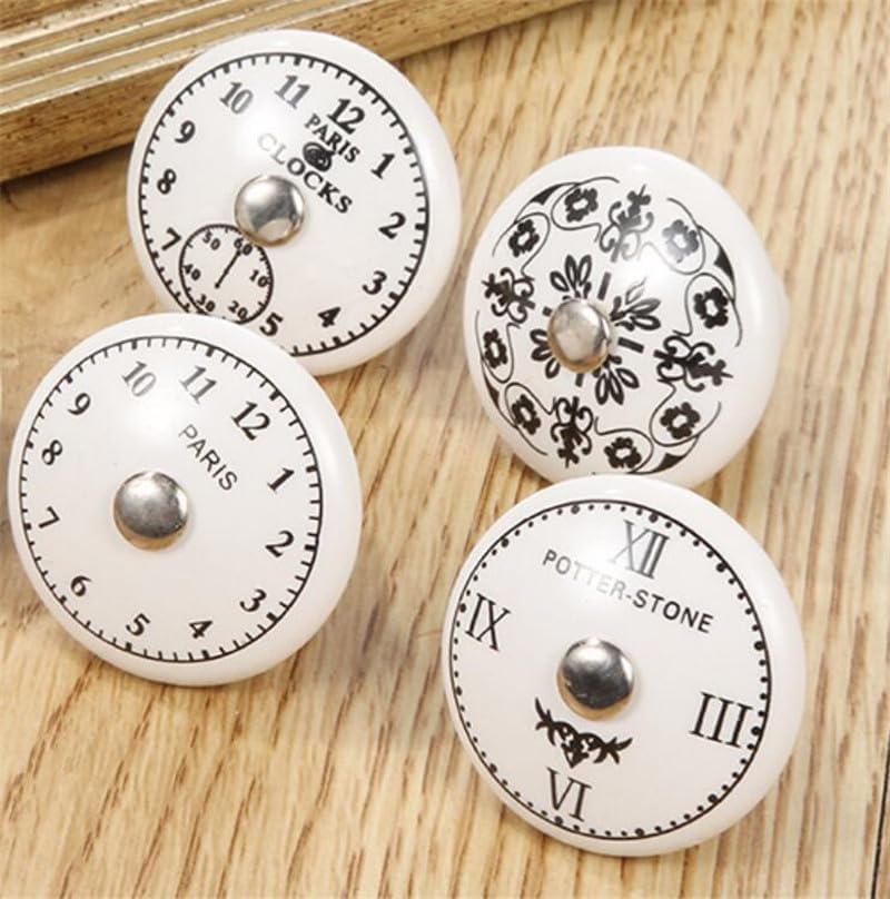 30pcs/lot Black & White Printed Decorative Round Ceramic Knob, Cabinet Hardware, Modern Wardrobe Furniture Door