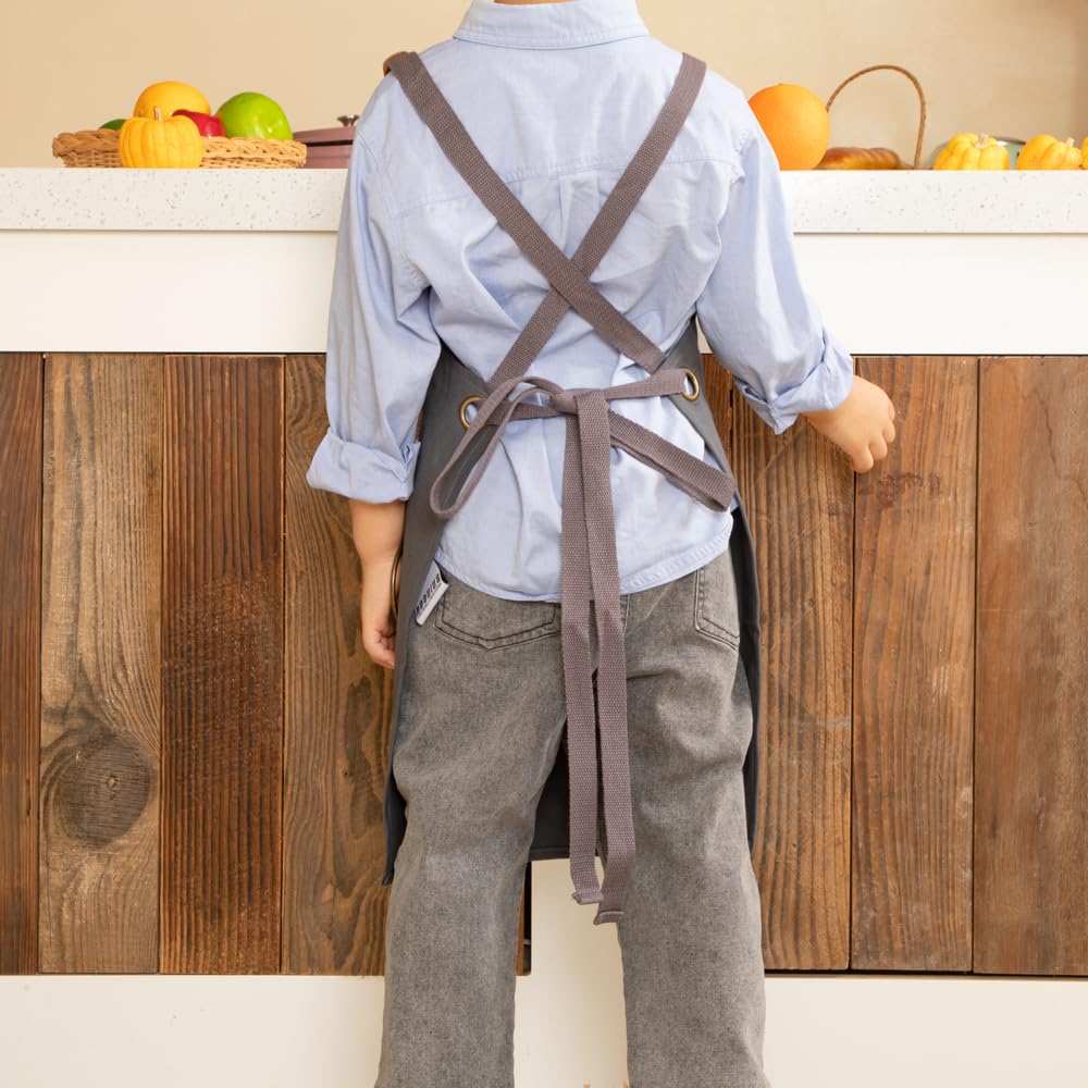 NEOVIVA Werkzeugschürze Lederschürze für Herren und Kinder, Tischlerschuerze, Arbeitsschürze, Schweißerschürze mit Taschen und Verstellbaren Gekreuzten Trägern, Strapazierfähiges Segeltuch
