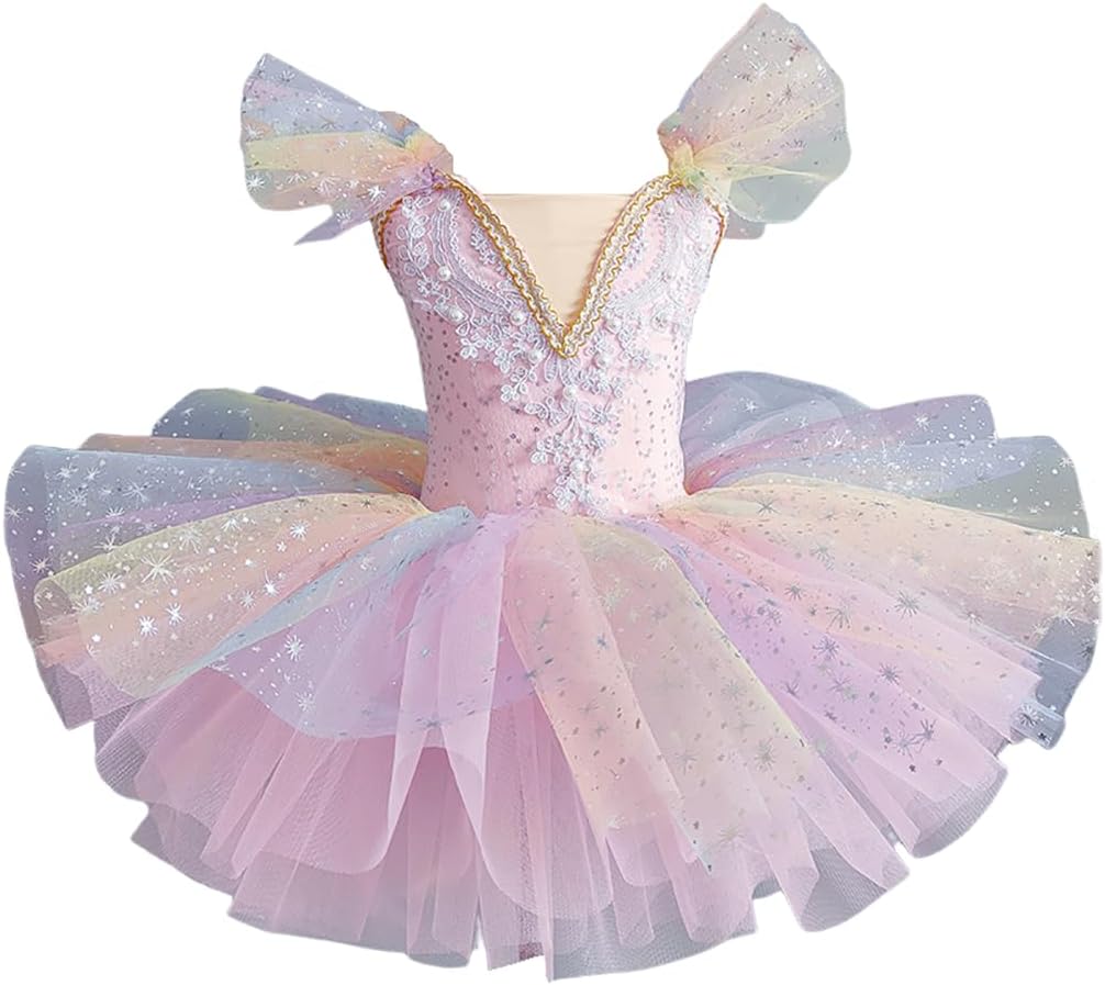 Girls Professional Ballerina Ballet Tutu, Leotards Ballet Layered Tulle Skirt, New Pancake Dress Ballet Dance Costumes