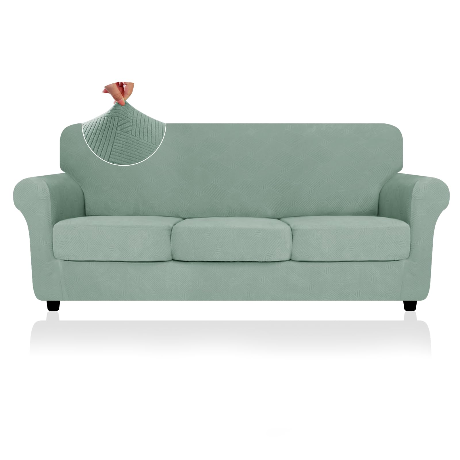 ZNSAYOTX Super Stretch Sofa Slipcovers 4 Piece, Newest Striped Couch Covers for 3 Cushion Sofa, Dog Cat Pets Proof Universal Soft Couch Protector Washable Durable Anti Slip (71"-91", Pea Green)