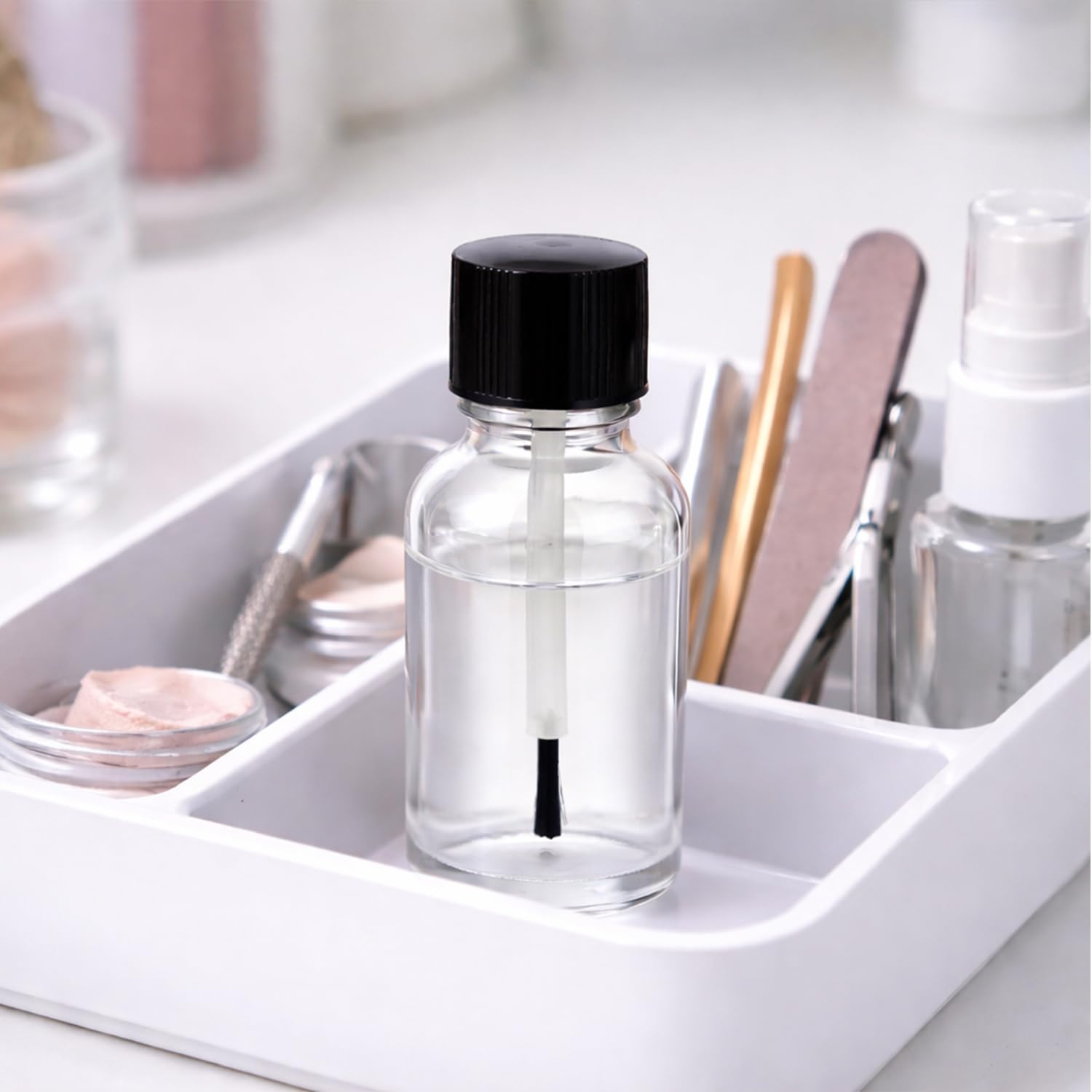 6 Packs 30ml/1oz Clear Glass Essential Oil Bottles with Brush Applicator Refillable Nail Oil Bottle Empty Cuticle Oil Bottles Leakproof Cosmetic Containers for Nail Care, DIY Oils, Serum
