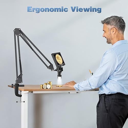 Miniatura 3 de Hayve Soporte de brazo para microscopio, soporte de metal ajustable con abrazadera y base de ojales, soporte de microscopio de moneda, compatible