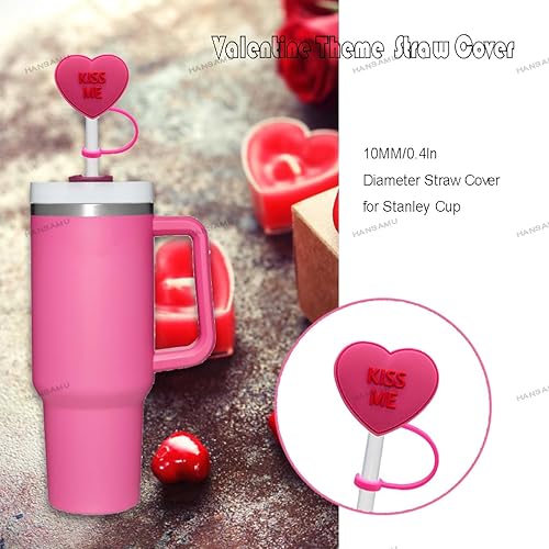 Miniatura 4 de 8 tapas de paja de San Valentín de 0.4 pulgadas para copa Stanley, tapa de popote de silicona con forma de corazón para vaso de 30 y 40 onzas con