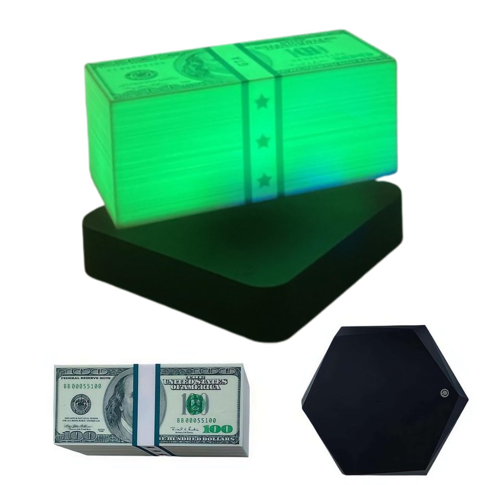  Floating Money Banknote Lamp for GTA Fans, Magnetic Levitation Floating Dollar Banknote Lamp, 3-Color LED Ambient Light, 360° Rotating Desk Decor for Gamers (US)