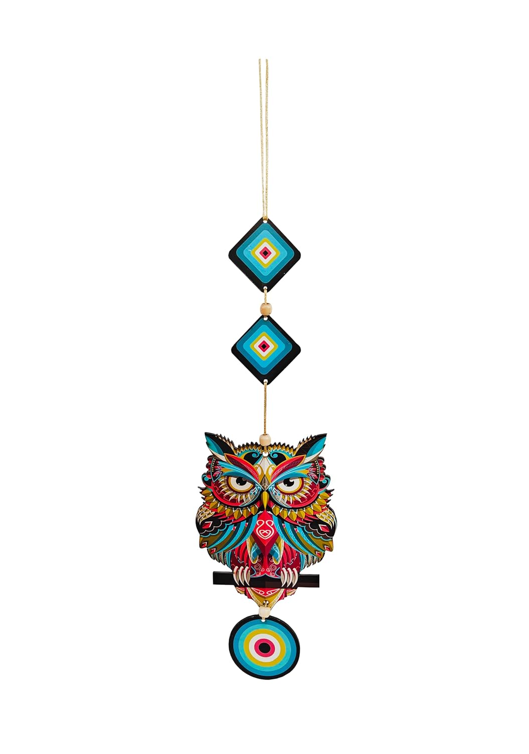 Decorative Bird Mobile Wall Hanging, Colorful Swallow Design with Flowers, Traditional Tattoo Style Art (OWL_Hanging_D_1)