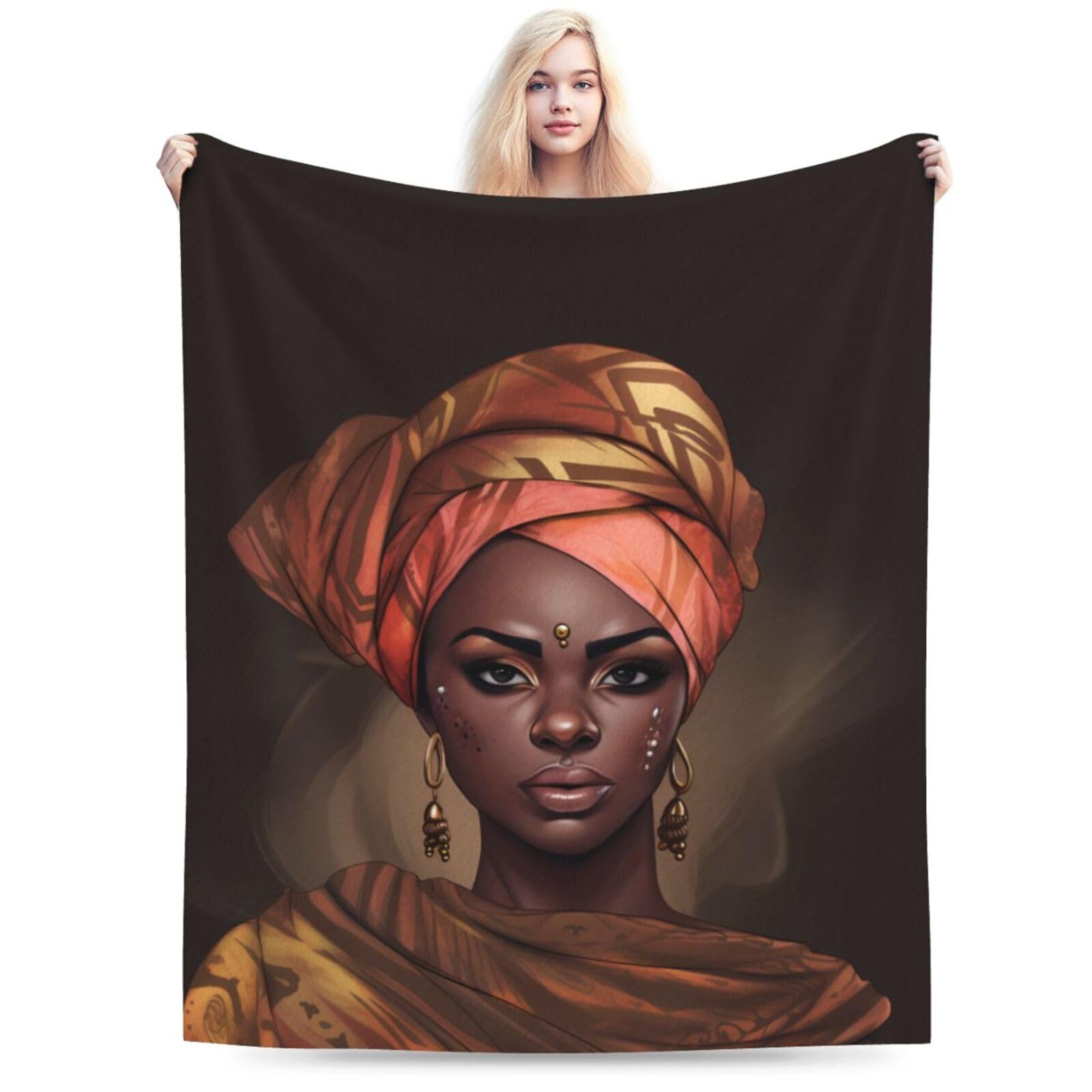 Dewoofly African Girl Washable Flannel Throw Blankets, American Women Blanket for Bed Couch Sofa, All Seasons Home Camper Travel 50