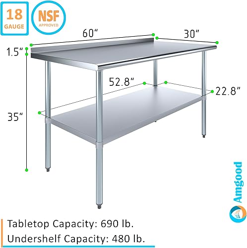 Miniatura 3 de AmGood Mesa de trabajo de acero inoxidable  Mesa utilitaria de metal (60 pulgadas de largo x 30 pulgadas de profundidad)