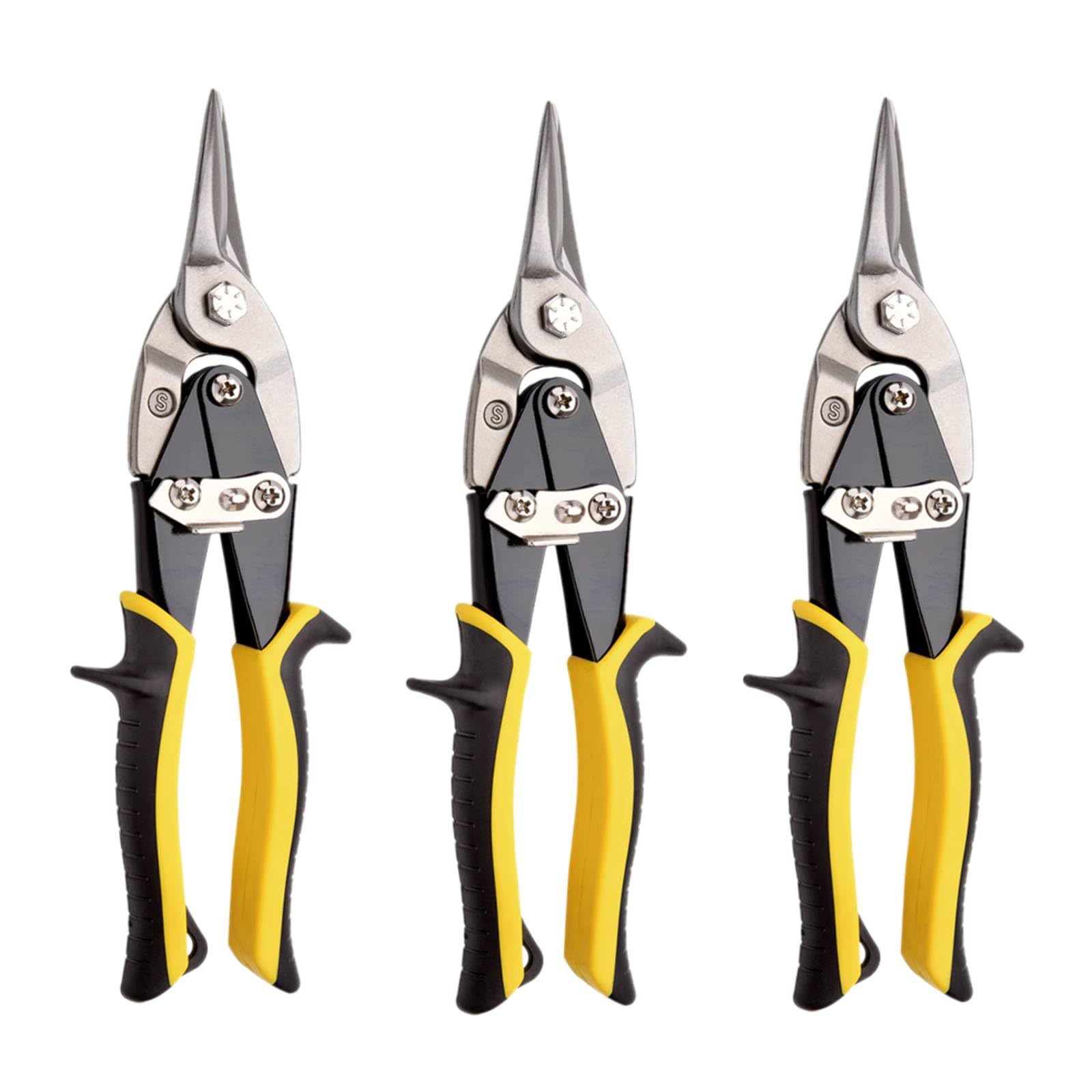 Aviation Tin Snips 3-Piece,Straight Heavy Duty Tin Cutting Shears,Metal Cutters With Comfort Grips and Safety Latch