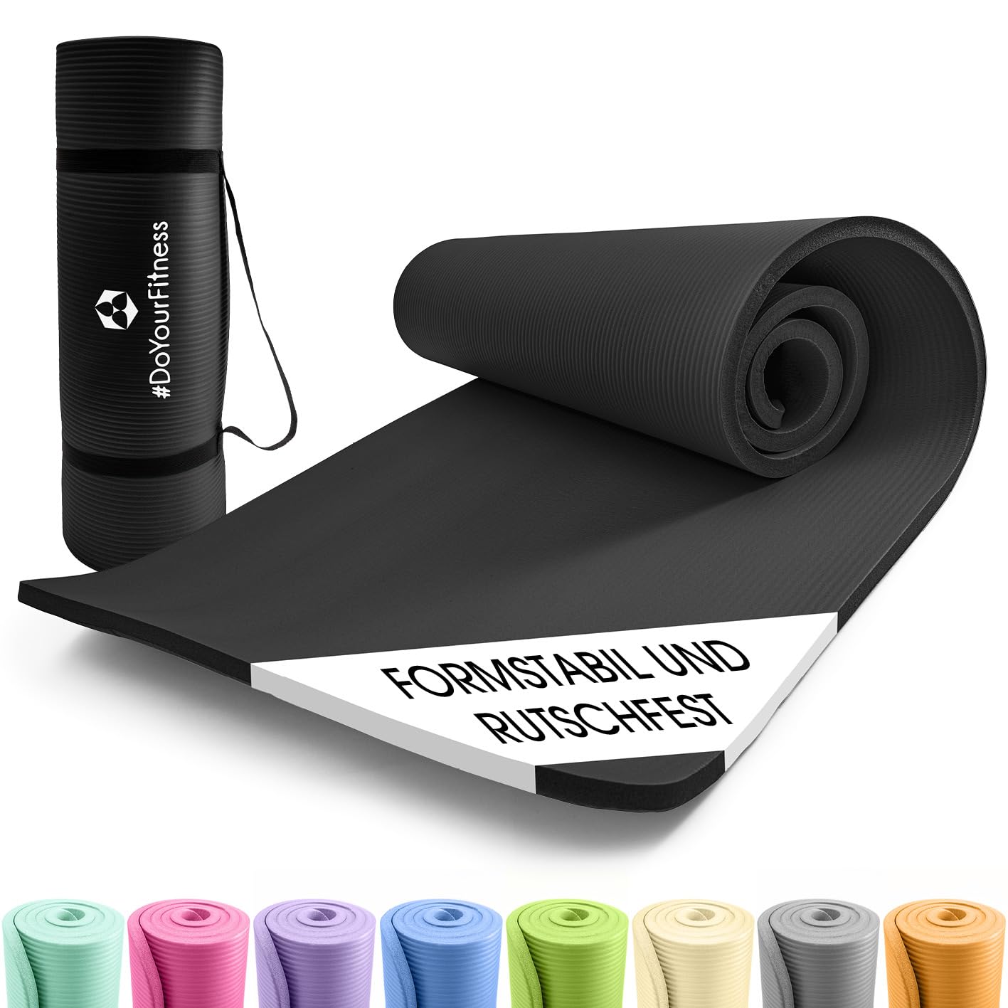 #DoYourFitness x World Fitness | Fitnessmatte "Jivan" | 183x61x2cm | Phthalatfrei & rutschfest | Gymnastikmatte ideal für Yoga, Pilates, Fitness, Outdoor im Studio & zu Hause | Schwarz