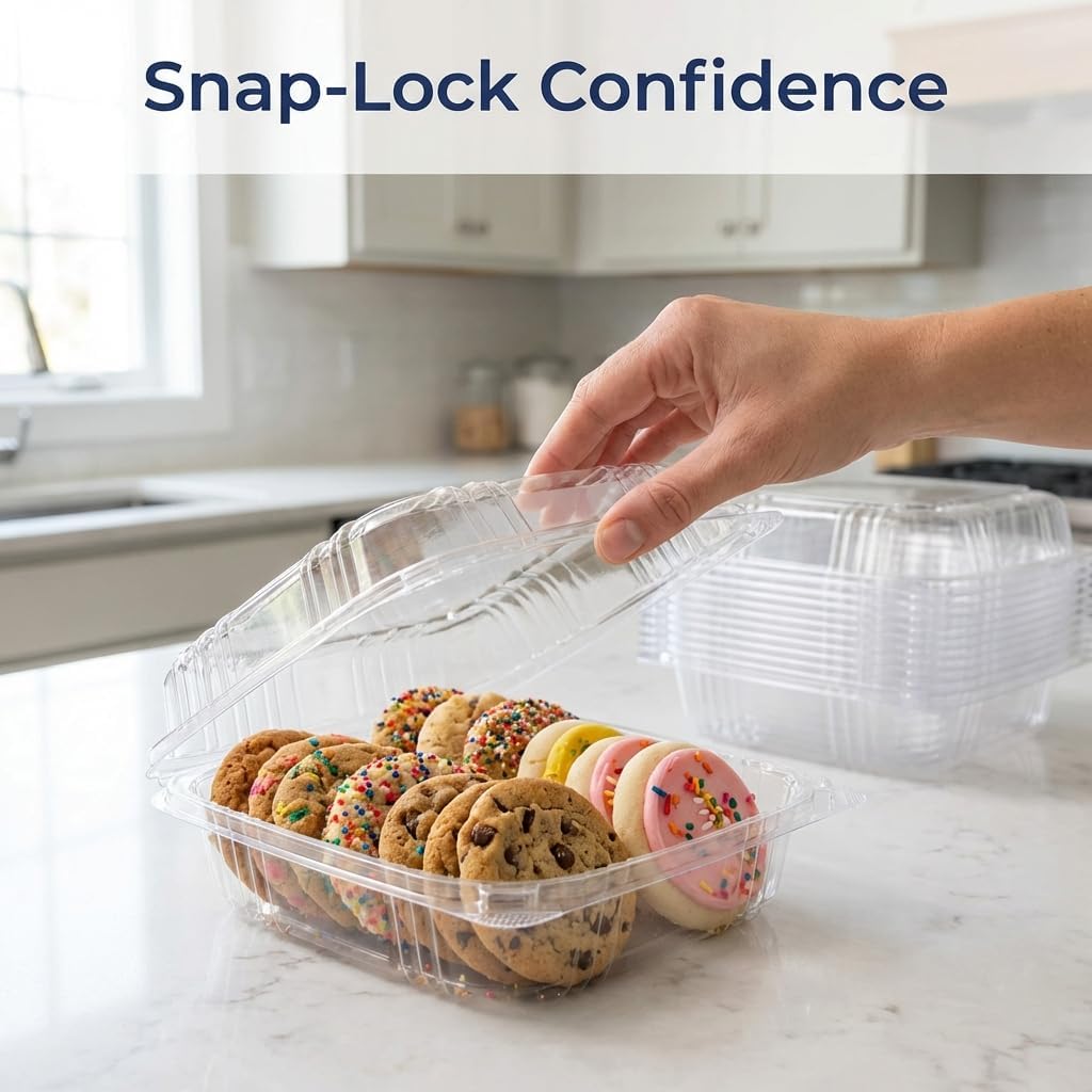 Mr Miracle Clamshell Containers - Clear Disposable Plastic To-Go, Leak-Resistant and Durable for Delivery like Uber Eats, Ideal for Cakes, Salads, Small Sandwich, Personalizable (5" X 5" - 100 Count) - Image 5