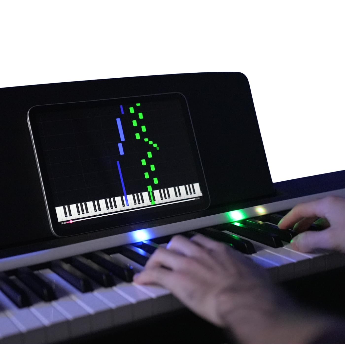Plus Bande LED pour Apprendre le Piano sans Solfège (piano non inclus) - Application WiFi iOS Android avec 50 Morceaux Inclus - Compatible Claviers Numériques 61/76/88 Touches - Blanc