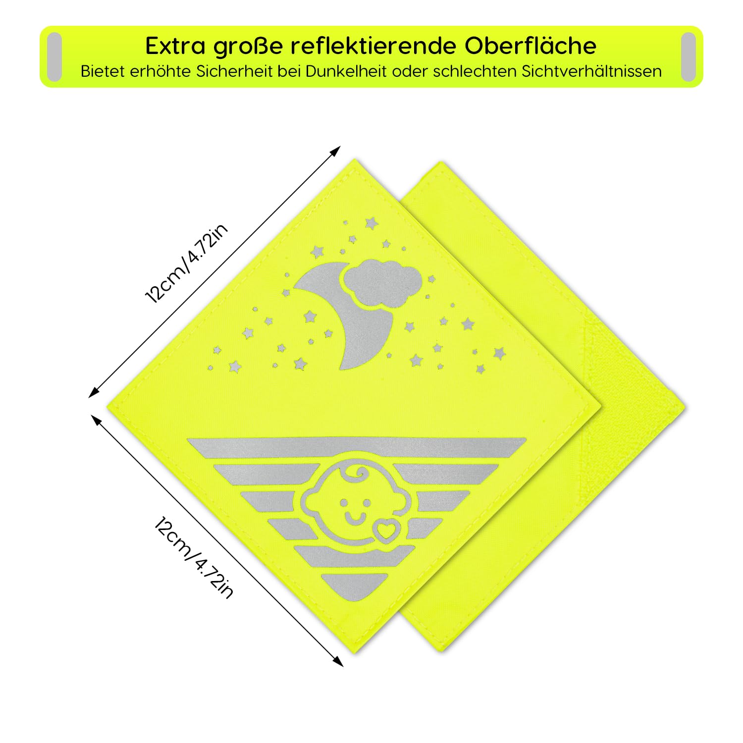 6 riflettori universali per passeggino giallo fluo con bambini nuvole luna stelle