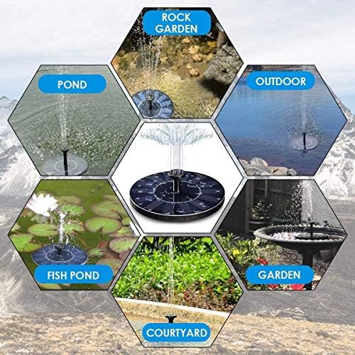 KZKR 16cm Solar Fountain Free Standing Solar Water Pumps with 4 Different Spray Pattern Heads for Garden, Pond, Pool, Fish Tank