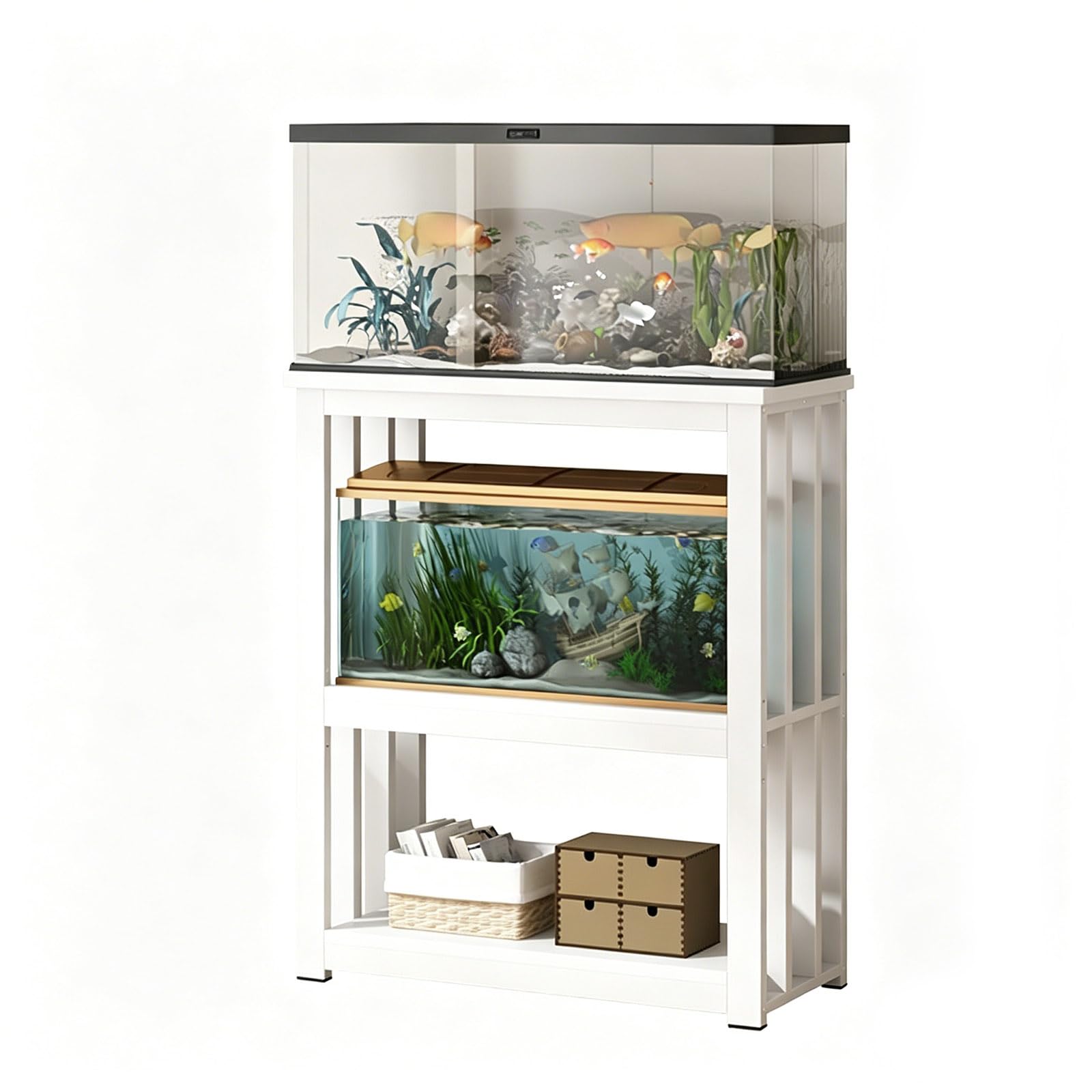 Support d'aquarium en métal blanc double couche pour bac de 10 à 40 gallons