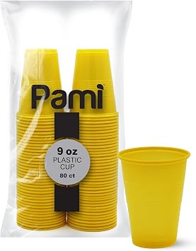 PAMI 9 oz Plastic Party Cups,BPA-Free,Disposable,Cold Drinks,Yellow,80 Ct