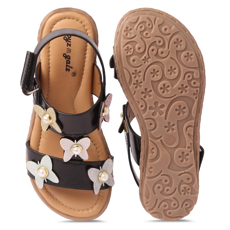 Image of SANDALS Kids - Footwear For Girls Comfortable Casual & Function | PU - Material |Design - BG2482| Closure- Velcro | 3-3.5 Years Kids | Color- Black | Size- Uk 7, Euro- 26
