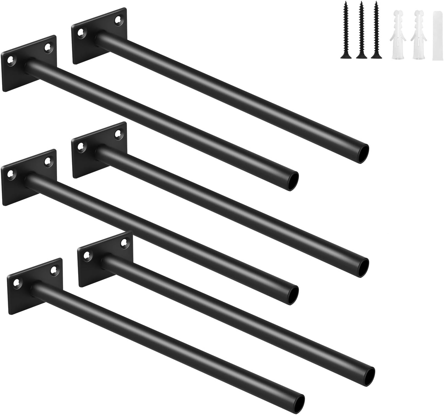 6 Pcs 8" Black Steel Floating Shelf Bracket Blind Shelf Supports - Hidden Brackets for Floating Wood Shelves - Concealed Blind Shelf Support – Screws and Wall Plugs Included