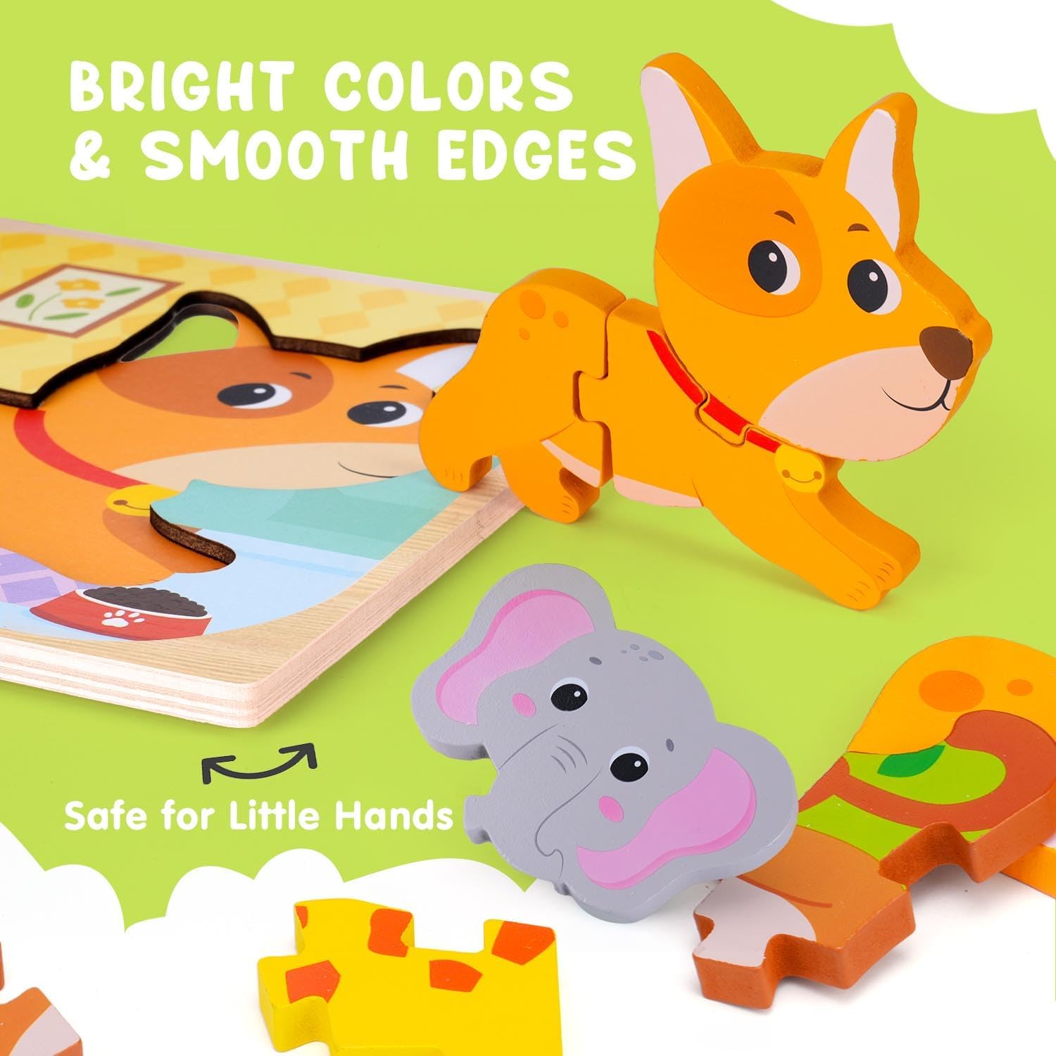 AuntyFey Wooden Puzzle for 1-3 Year Olds, 9 Pcs Baby Animal Montessori Puzzle, Ages 2-4, Learning Educational Toy