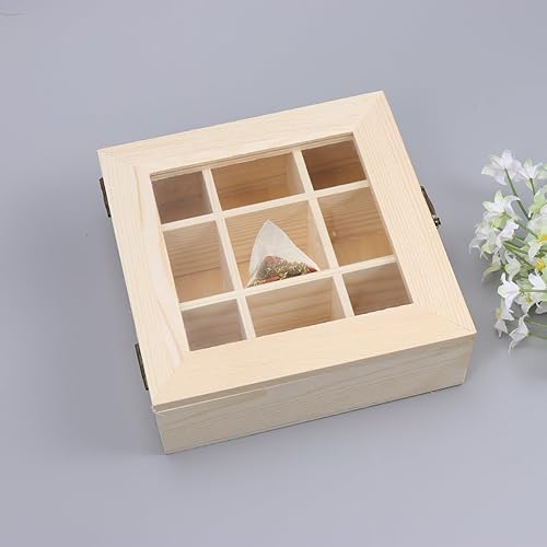 Miniatura 9 de 1 caja de té de madera, organizador de almacenamiento rústico para bolsitas de té, organizador de caja de almacenamiento de café con 9