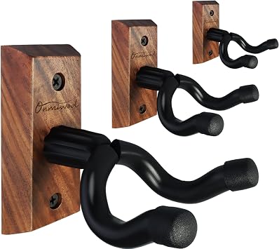 Guitar Wall Mount, 3 Pack Black Walnut Wood Guitar Hanger U Shaped Guitar Wall Hanger Wall Mount Guitar Holder Mount Hook Stand for Acoustic Electric Guitar Mandolin Bass Banjo