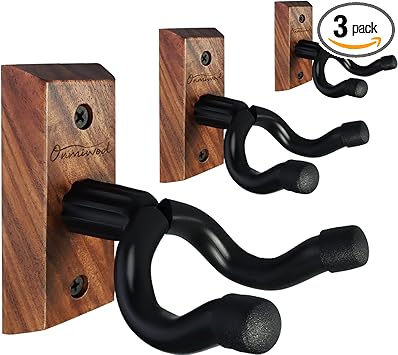 Guitar Wall Mount 3 Pack, Black Walnut Wood Guitar Hanger, U-Shaped Guitar Wall Hanger Mount, Guitar Holder Hook Stand Wall for Acoustic, Electric Guitar, Banjo, Bass, Gift for Guitar Player