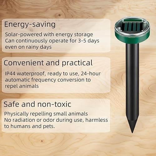 Miniatura 3 de Repelente ultrasónico de topos con energía solar, disuasorio de roedores al aire libre, impermeable, ahorro de energía, repelente eficaz de topos