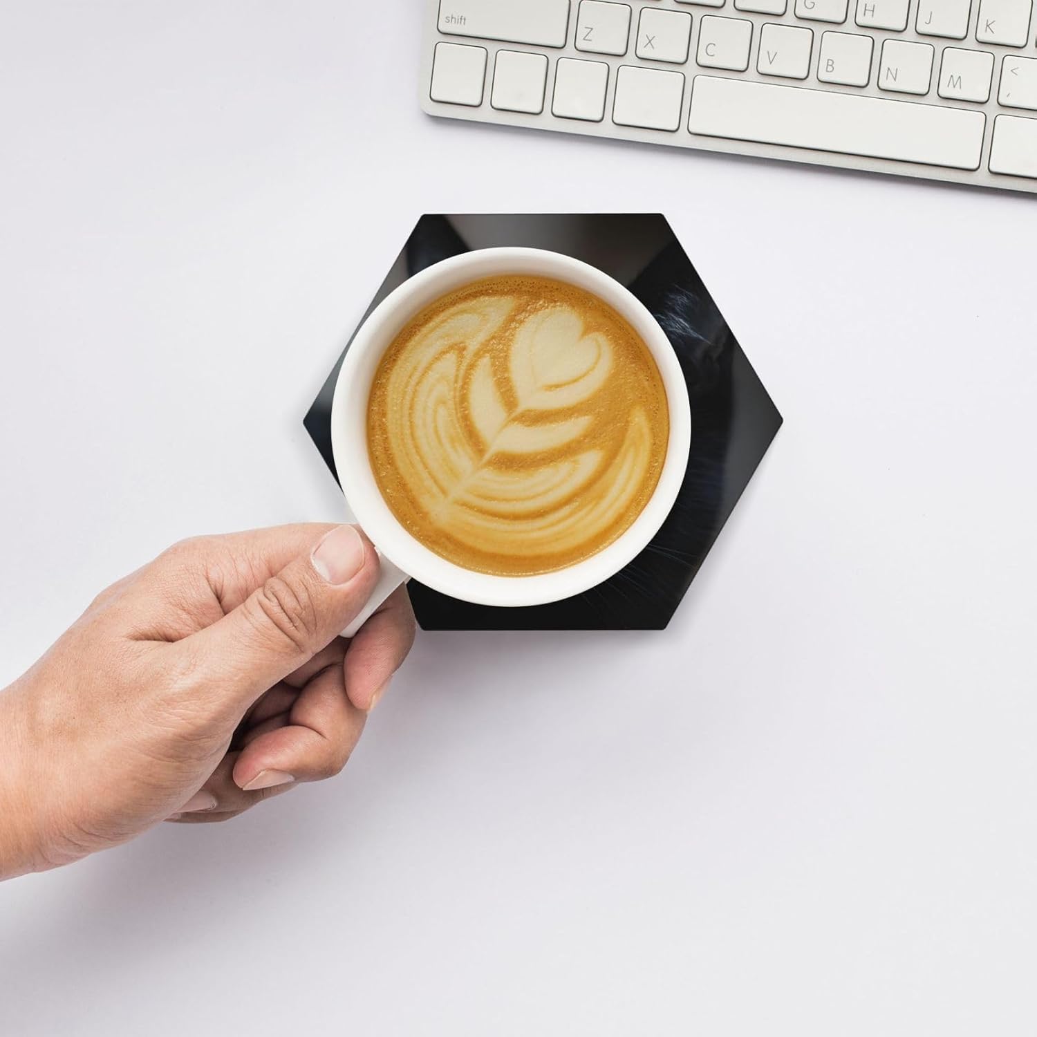 (Black Cat) Ceramic Coasters Set of 6 with Holder Non-Slip Hexagon Coffee Coasters for for Cup Mug Drink Patio Coffee Table Decor, Christmas Coasters Home Bar Supplies