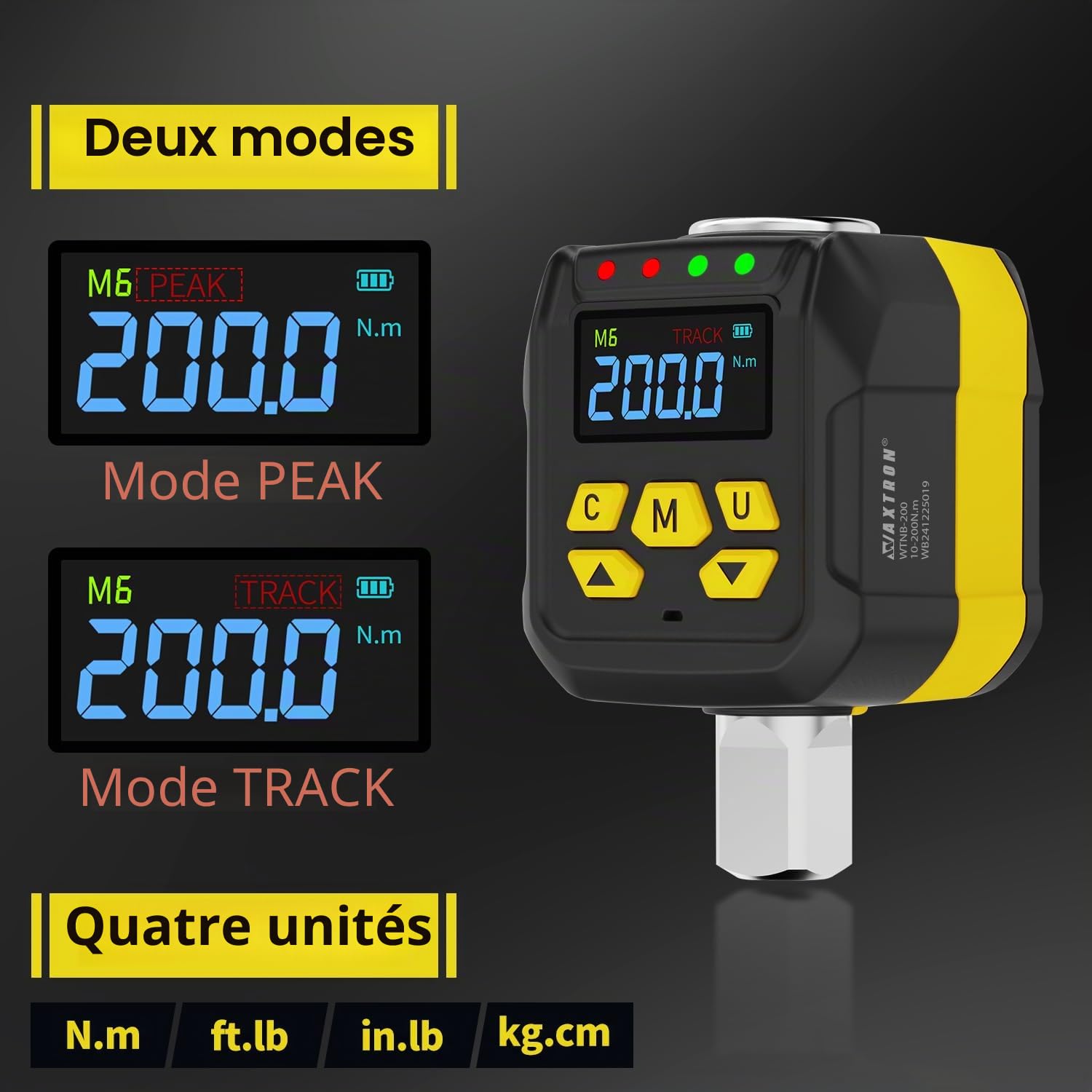 Adaptateur dynamométrique numérique 1/2 pouces, 6-200 Nm, 3 pièces, adaptateur pour clés dynamométriques 3/8" et 1/4", boîte à outils professionnelle pour l'entretien de moto