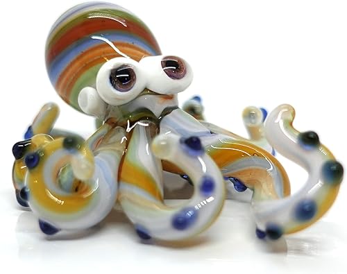Miniatura 5 de Pulpo diminutas figuras artísticas de vidrio soplado a mano en miniatura de animales marinos, regalo coleccionable para decorar (arcoíris)