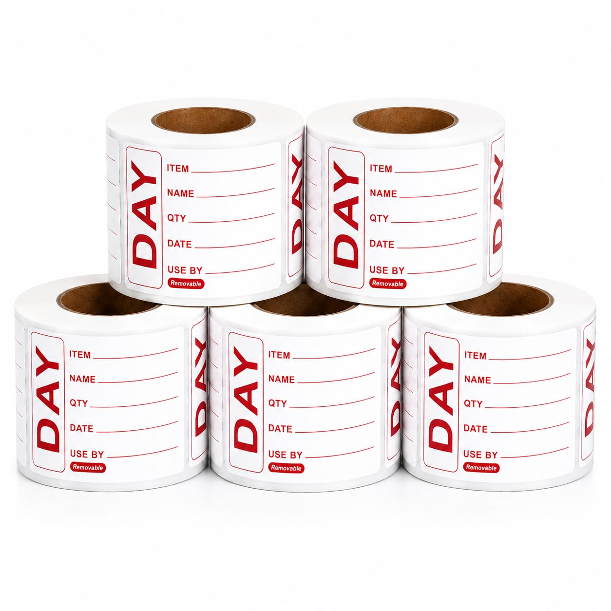Removable Food Day Labels 49x74mm, Removable Food Storage Labels for Kitchen & Restaurant, Date and Item Name Stickers, Food Container Labels,HACCP Day Labels Stickers,(5 Rolls/2500 Labels)