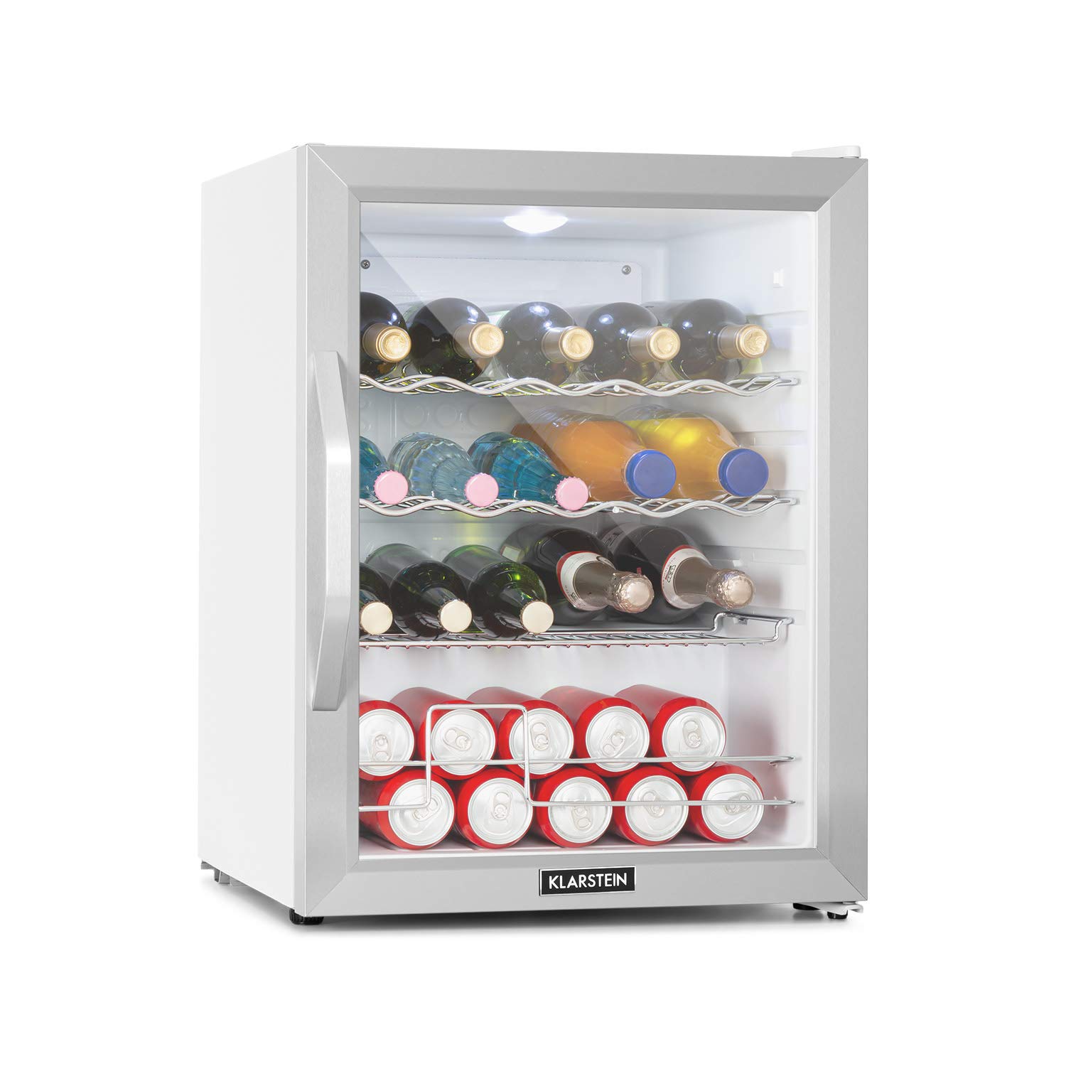 KLARSTEIN Nevera Pequeña Portatil Electrica para Bebidas, Mini Frigorifico con Estantes y Puerta de Cristal Habitaciones, 60L
