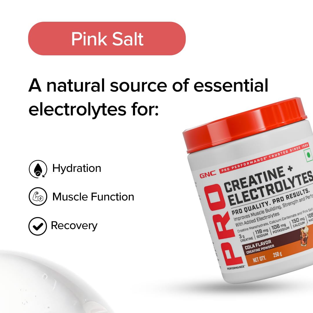 GNC Creatine+ Electrolytes | 3g Creatine Monohydrate + Sodium, Potassium, Calcium, Magnesium | Boosts Muscle Growth, Hydration, Energy & Recovery | Zero Sugar | 100% Veg | 250g | Lemon - Image 4 thumbnail