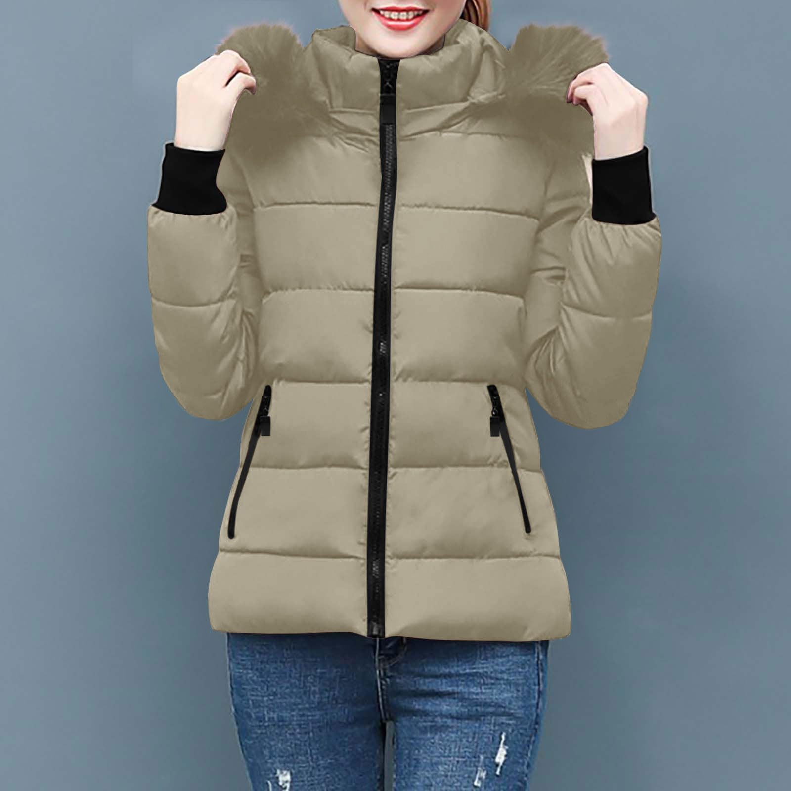 HAOLEI Chaqueta Mujer Invierno,Abrigo Acolchado Mujer con Capucha Desmontable Grueso Cálido Cazadora Acolchada con Cremallera Completa Color Sólido Caliente Cómodo Abrigos Plumas a Prueba de Viento