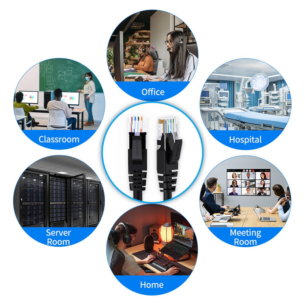 cat 6 ethernet cable 15 ft network rj45 unshielded cat6 patch cable internet for pc, tv, laptop, router and printer, black, 1 pack 15ft black