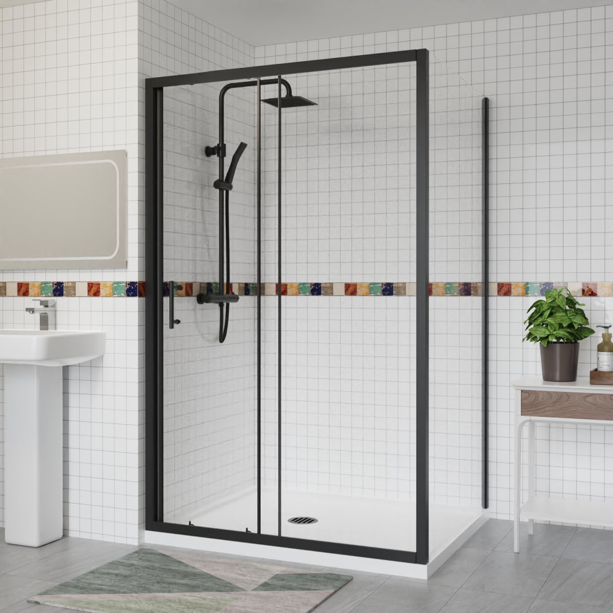 Aquariss Black 1200x1000mm Sliding Shower Enclosure with Side Panel