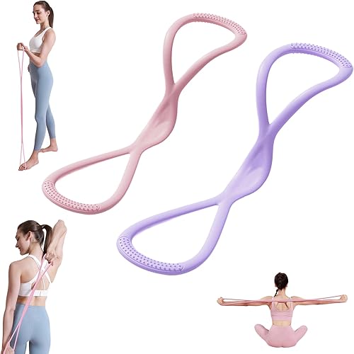 2 bandas de resistencia Victoriousact, figura 8, bandas de ejercicio para mujeres y hombres, cuerda de yoga de cuerpo completo con asas para