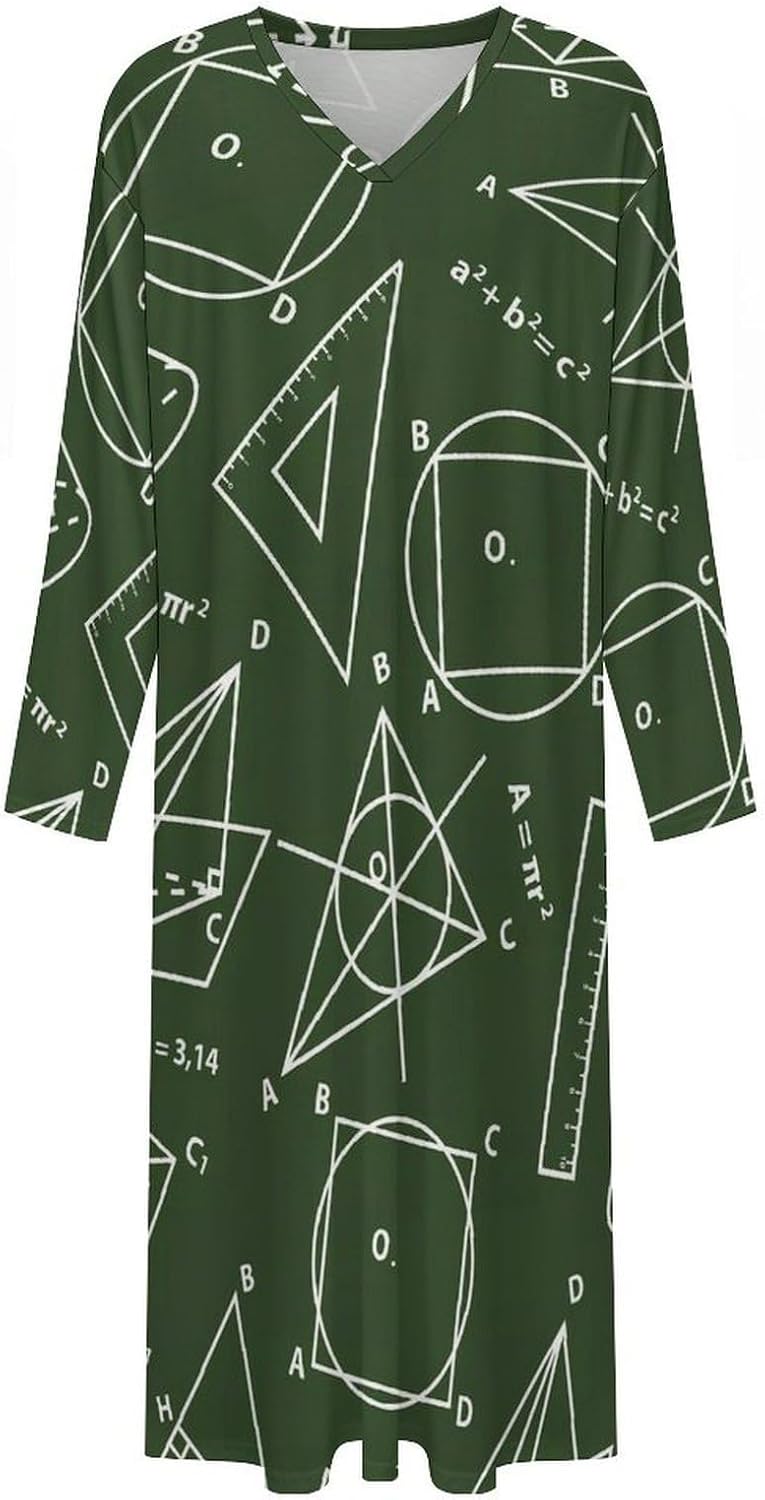 Math Science Men's Kaftan Thobe Long Sleeve Robe V Neck Casual Gown