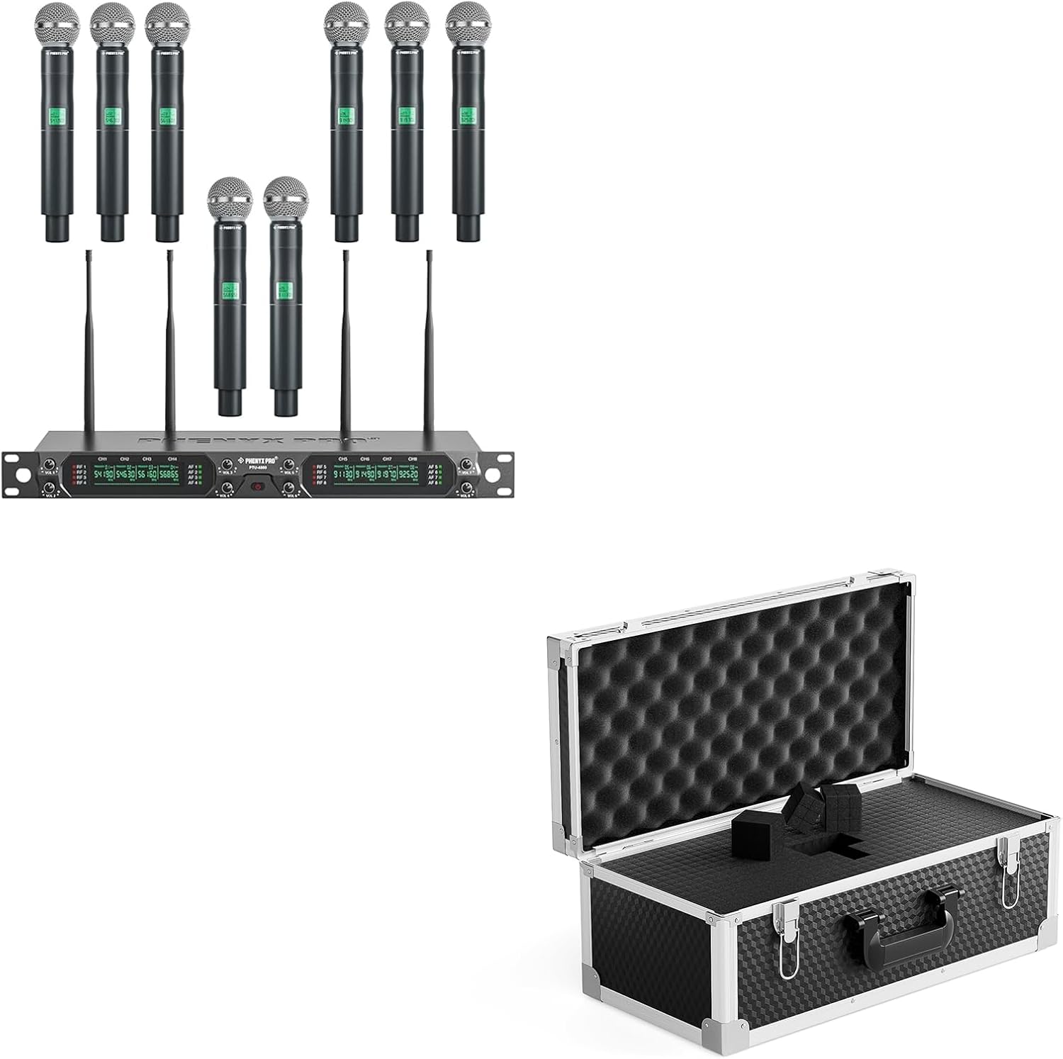 Phenyx Pro Wireless Microphone System PTU-4000-8H Bundle with The Customizable Extra Large Size Carrying Case