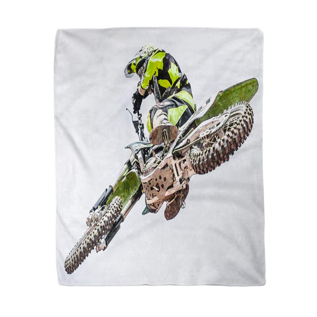 Topyee Color 13 130X150 Cm Throw Blanket Green Motorcross Motocross Rider Jump Colorful Bike Stunt Motorcycle Warm Cozy Print Flannel Home Decor Comfortable Blanket For Couch Sofa Bed
