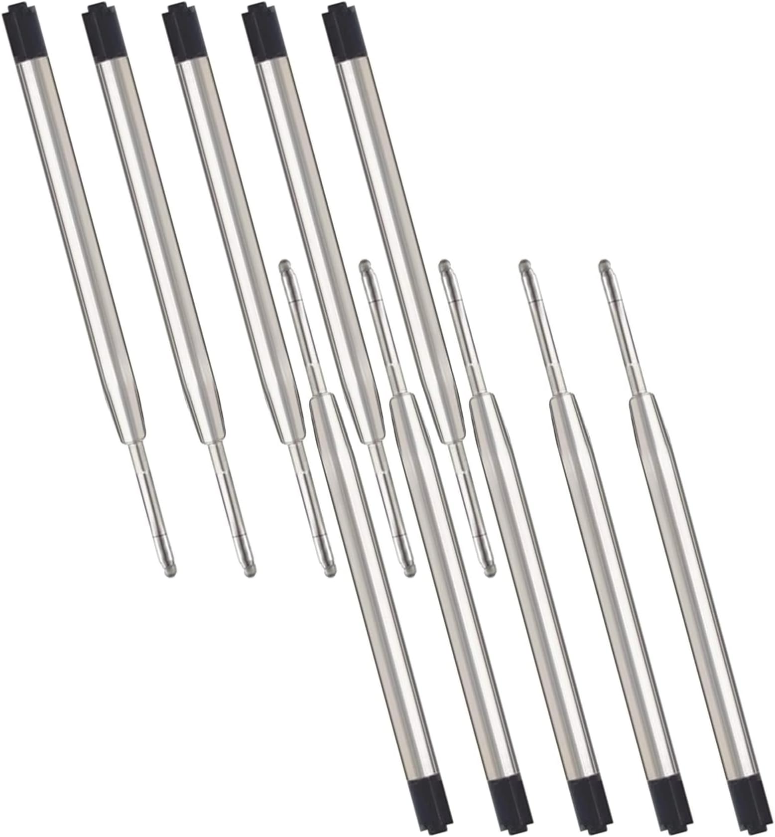 CiciIng 10-Pack Black Ink Metal Ballpoint Pen Refills, Medium Point, for Parker and Compatible Pens
