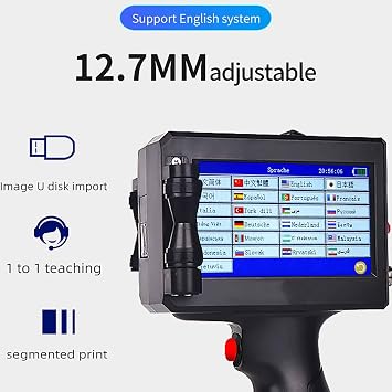 Handheld Inkjet Printer, Handheld Printer Portable with 4.3 Inch Touch Screen Quick-Drying Inkjet Coding Machine for Expire Date, Barcode, QR-Code, Logo, Batch Series Number