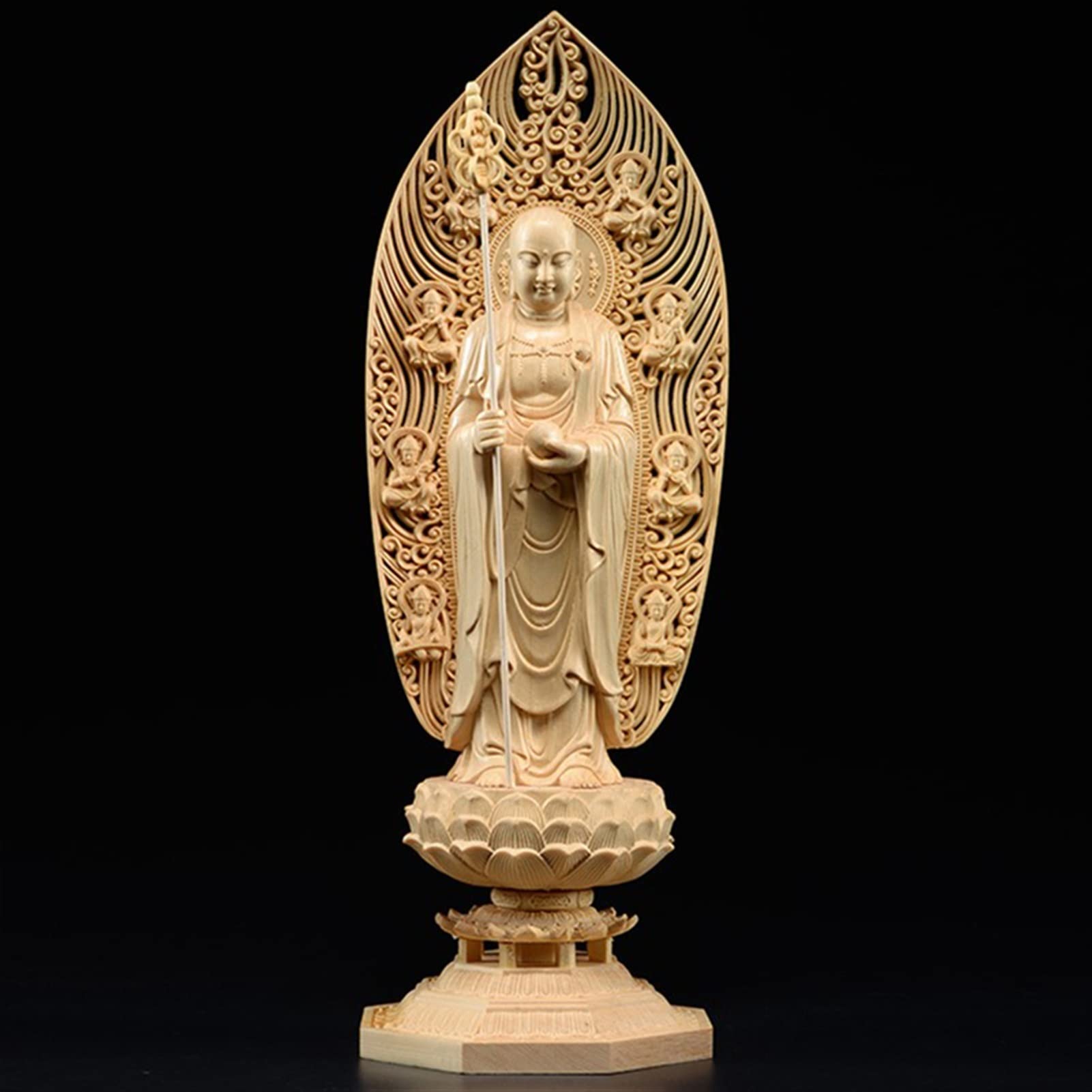 SBCGFY Handmade Solid Wood Dizang Bodhisattva Statue Solid Wood Carving Home Decoration Feng Shui Statue,Large Buddha Statue Desktop Figurine
