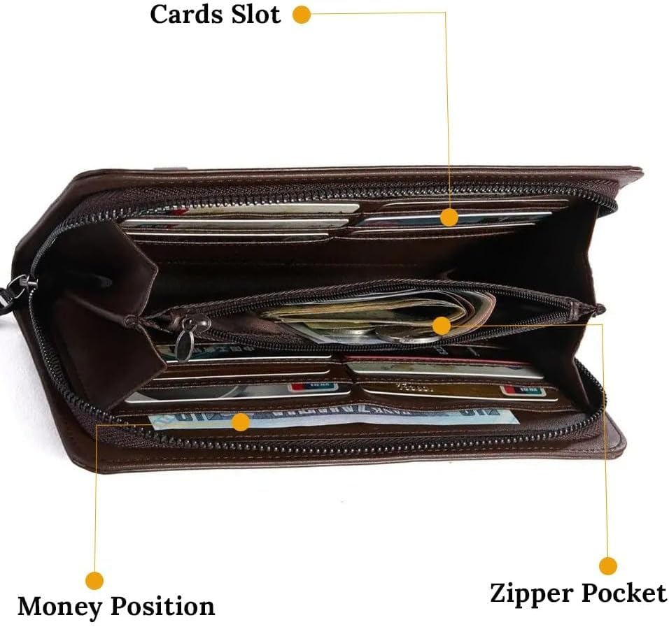 Cowhide Wallet for Women Cow Skin Zipper Leather Clutch, Western Wristlet Fur Wallet Hand Purse Valentines Day Gift For Her, Credit Card Slot Holder - Image 3