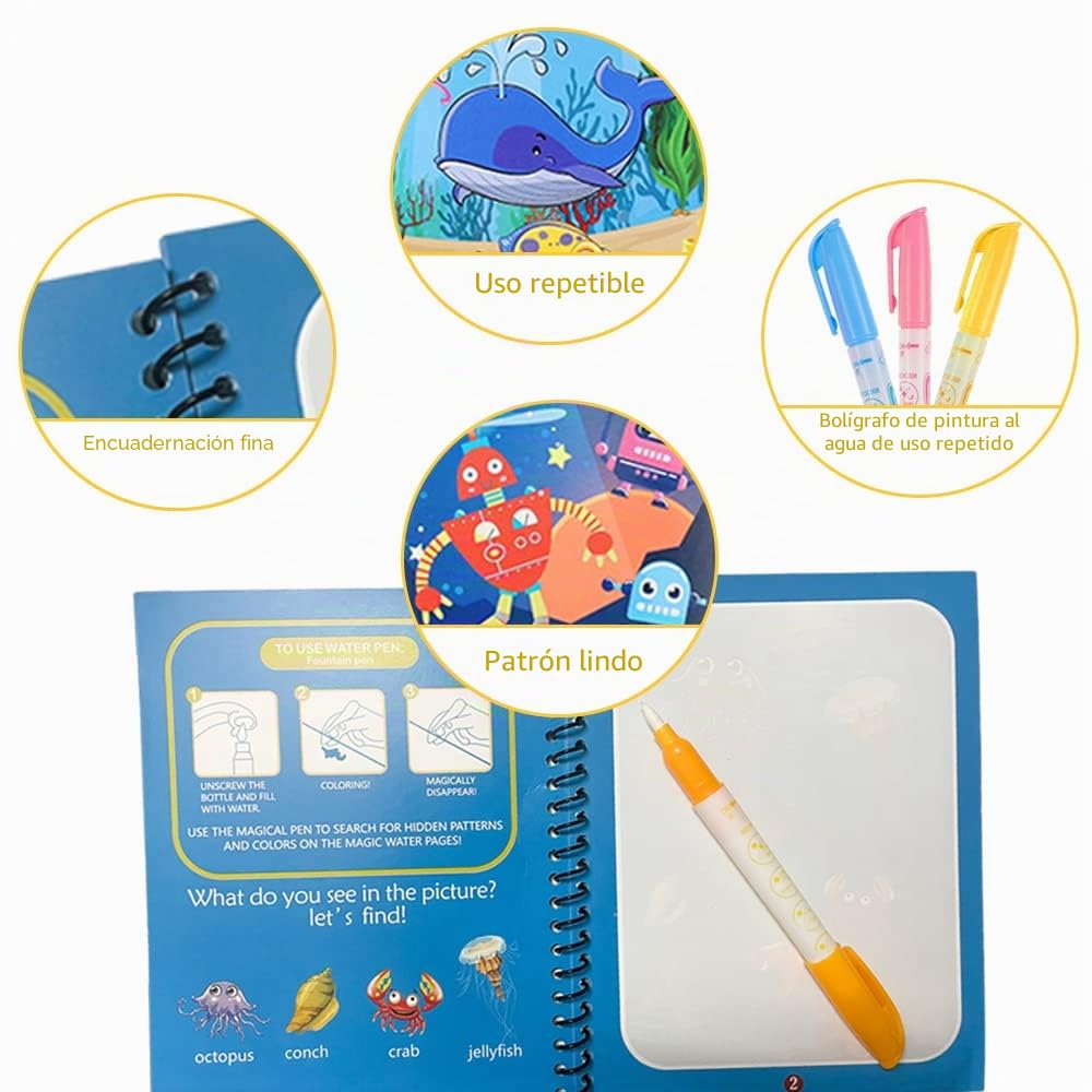 Set De 4 Libros Para Colorear Con Agua Mágica – Reutilizables, Efecto Water Wow, Incluye 4 Bolígrafos, Ideal Para Viajes Y Regalos