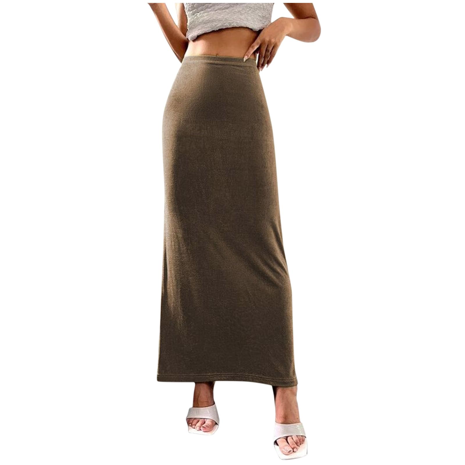Womens Trendy High Waisted Bodycon Maxi Skirts Elastic Waist Pencil Long Skirt 2025 Dressy Fall Vacation Clothes Fashion