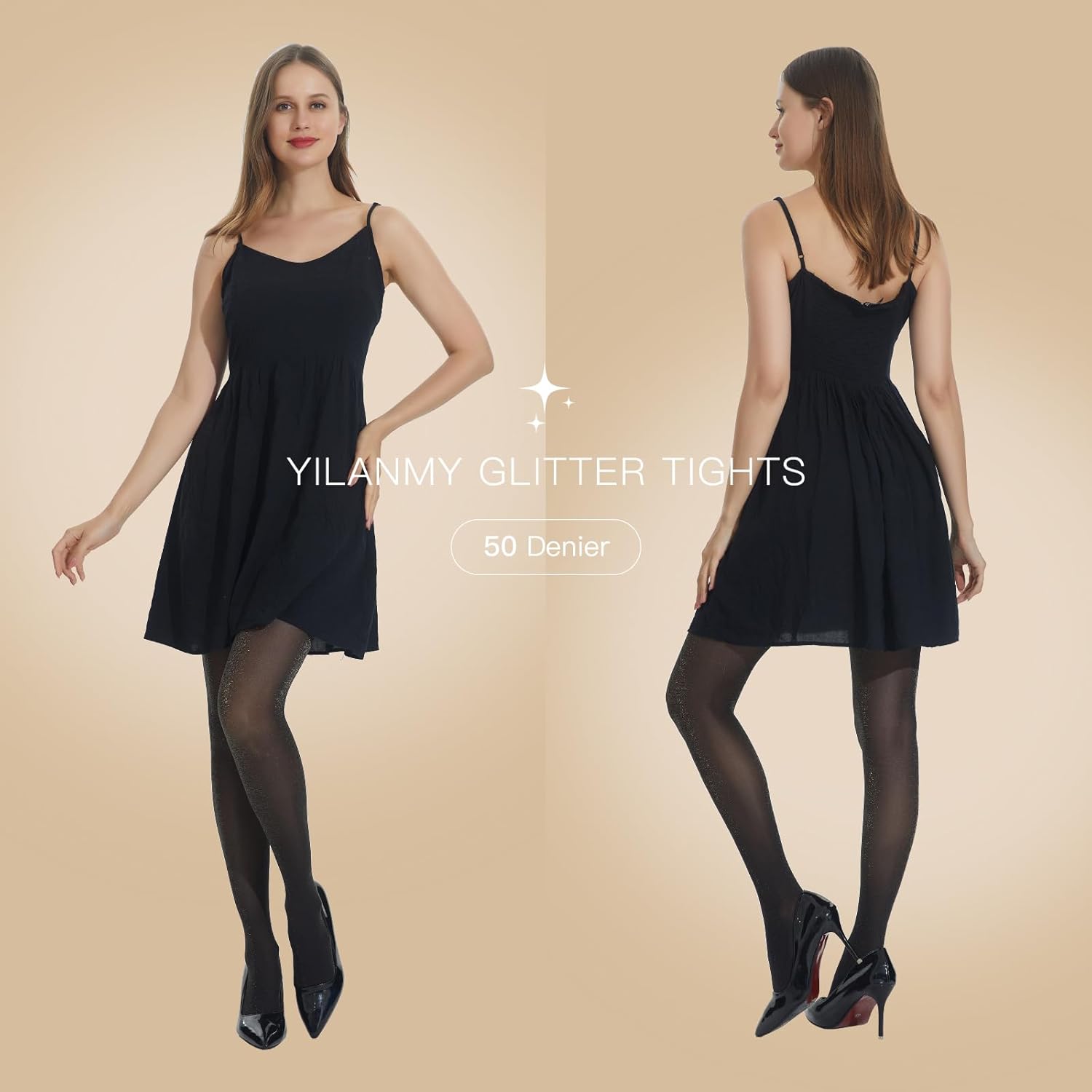 Yilanmy Sparkly Tights for Women Lurex Metallic Shimmer Tights, 50D High Waist Glitter Pantyhose 2 Pairs - Image 5