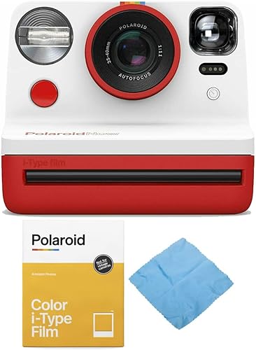 Polaroid Originals Now Viewfinder i-Type - Paquete de cámara instantánea (rojo) con película instantánea y paño de limpieza (3 artículos)